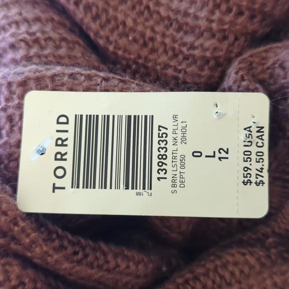 NWT Torrid Size 0X (L or 12) Walnut Turtleneck Pullover Sweater - Picture 5 of 5